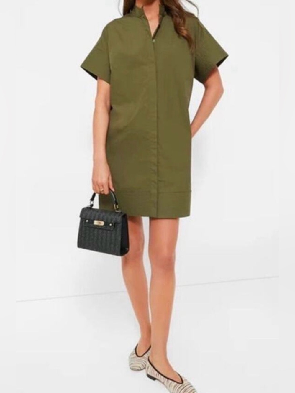 Tuckernuck Trapunto Stitch Sofia Shirt Dress in Olive Green. 100% Cotton Size XS